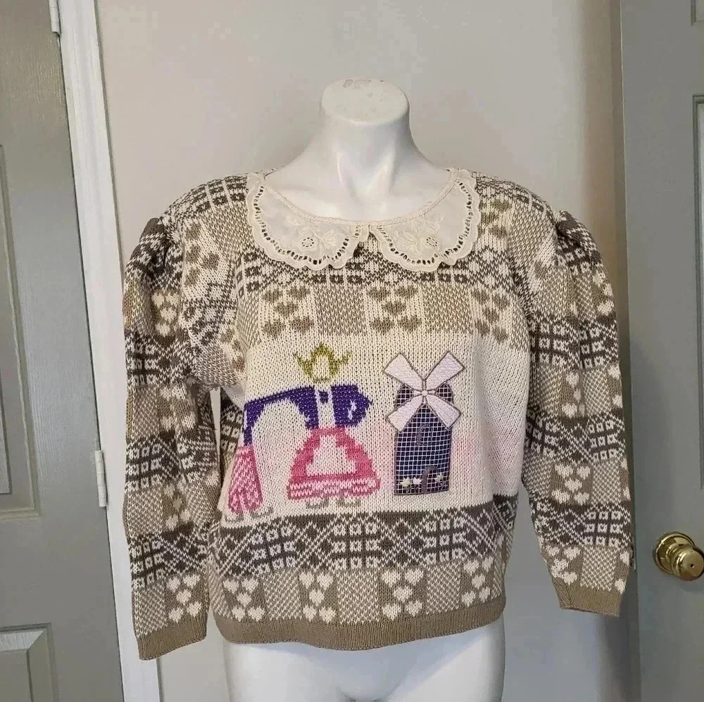 Vintage Sweater Loft New York Granny Cottagecore Chic Puff Sleeve Sweater(L)